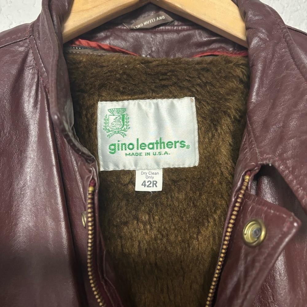 Vintage Gino Leather Red Leather Bomber Jacket Size 42 - Picture 5 of 6